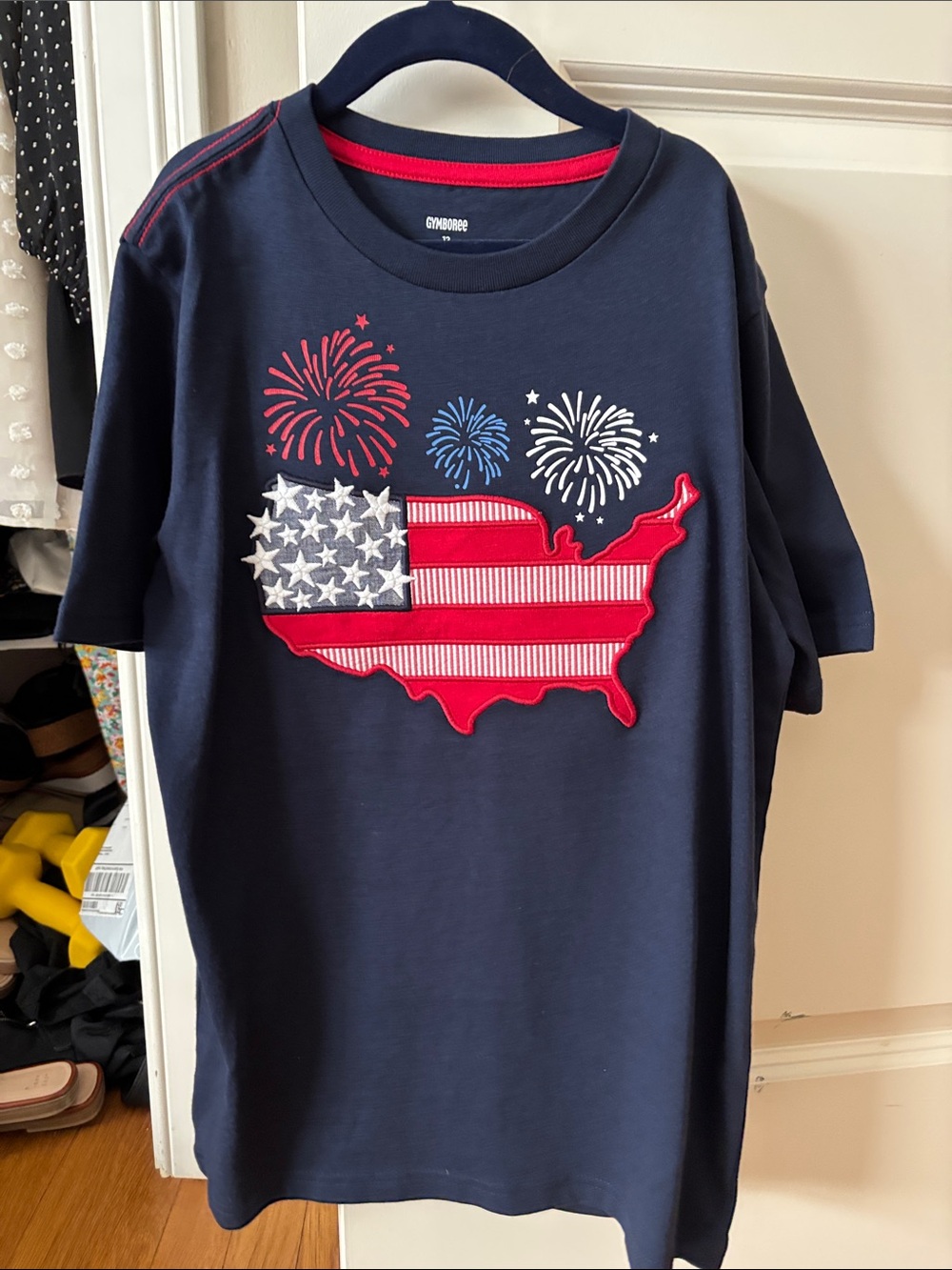 NWT Boys Navy Short-Sleeve Tee with Red, White & Blue USA Map and Firework